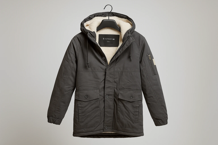 اوورکت کاپشن داخل خز بره ای ذغالی مردانه | فوقالعاده شیک و با کیفیت