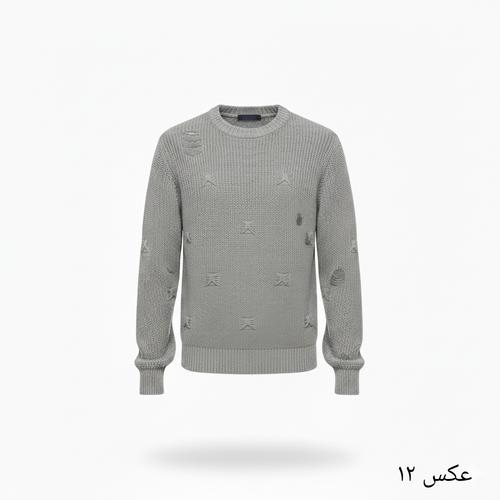 پلیور بافت خاکستری یقه گرد زاپ مینیمال | فری سایز لش