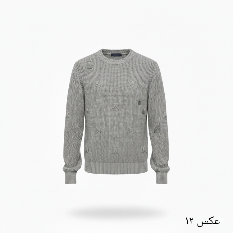 پلیور بافت خاکستری یقه گرد زاپ مینیمال | فری سایز لش