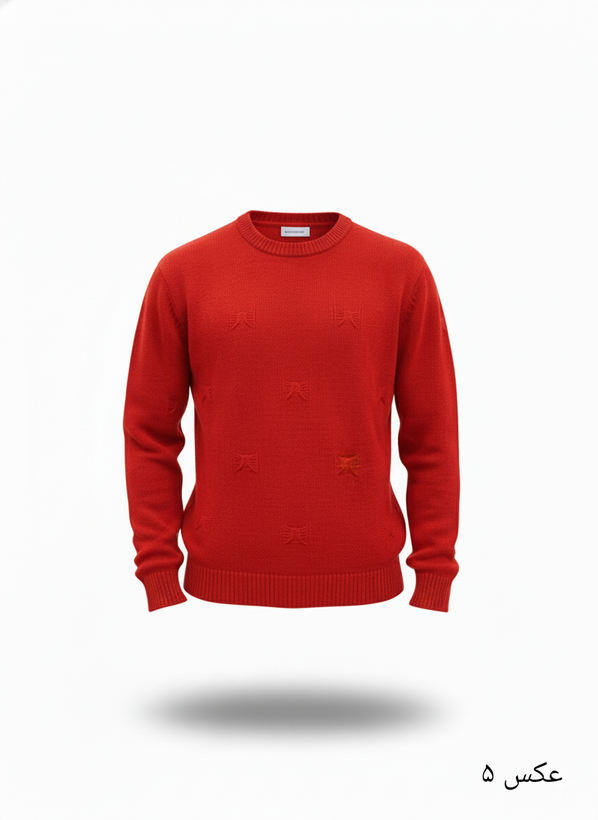 پلیور بافت قرمز جذاب یقه گرد زاپ مینیمال | فری سایز لش