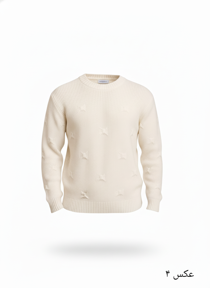 پلیور بافت سفید شیک یقه گرد زاپ مینیمال | فری سایز لش