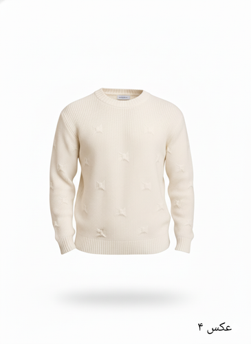 پلیور بافت سفید شیک یقه گرد زاپ مینیمال | فری سایز لش