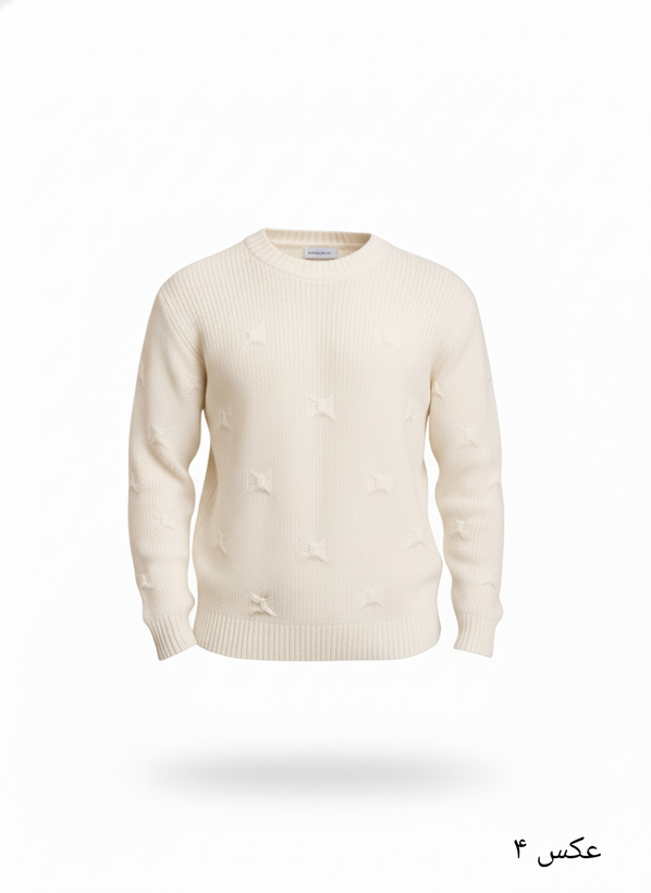 پلیور بافت سفید شیک یقه گرد زاپ مینیمال | فری سایز لش