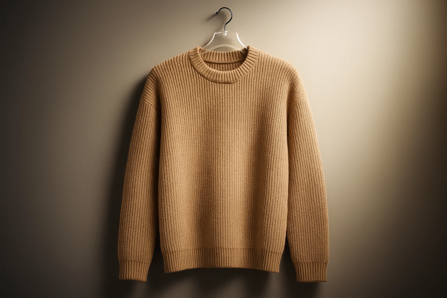 پلیور بافت یقه گرد موکا کرم شیک | فری سایز لش