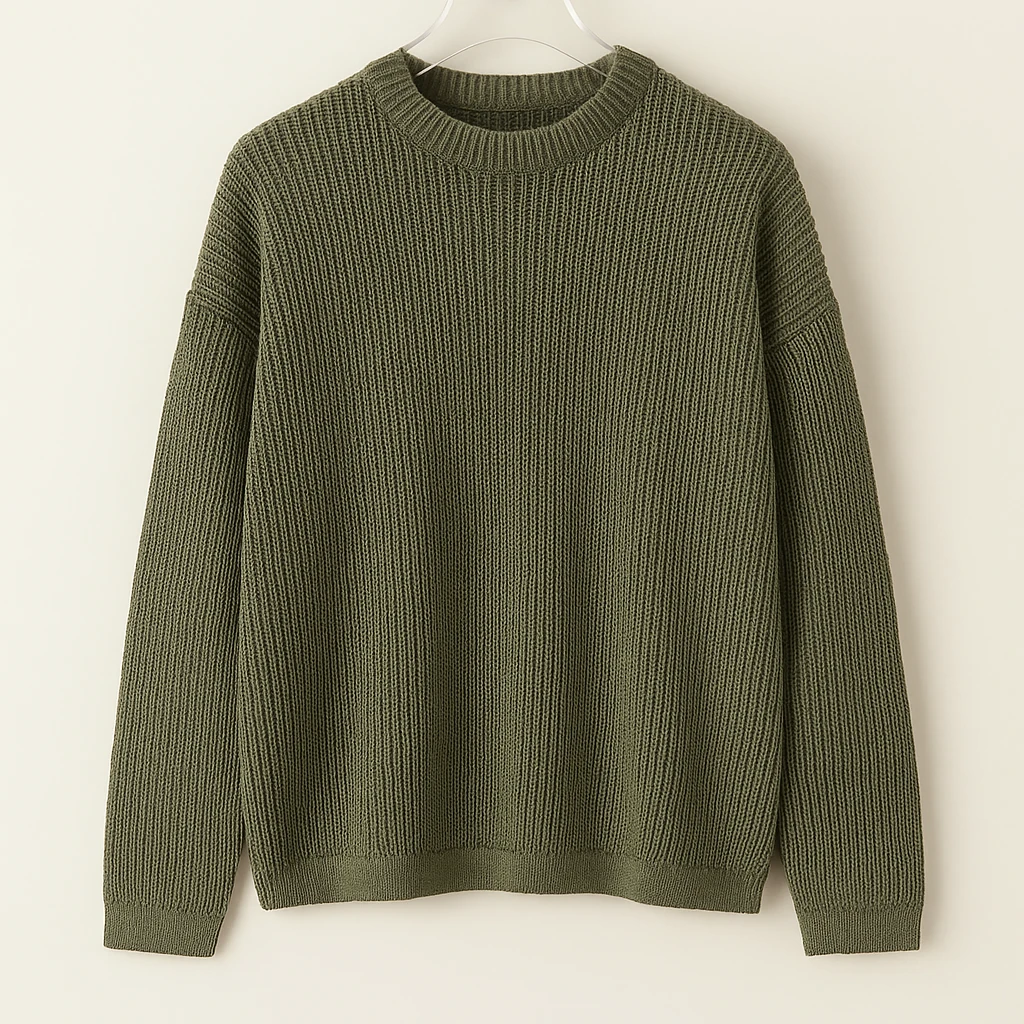 پلیور بافت یقه گرد سبز لجنی شیک | فری سایز لش