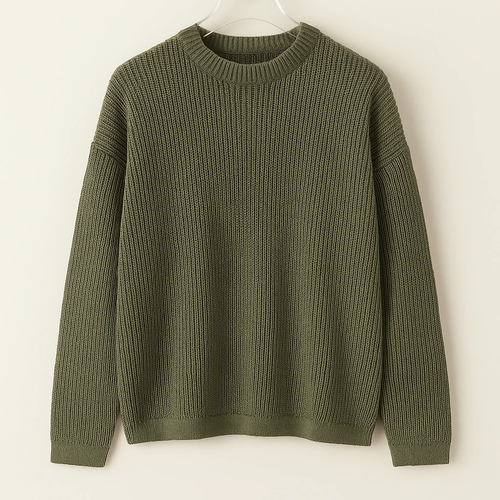 پلیور بافت یقه گرد سبز لجنی شیک | فری سایز لش