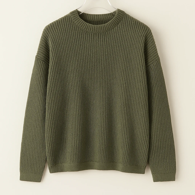 پلیور بافت یقه گرد سبز لجنی شیک | فری سایز لش