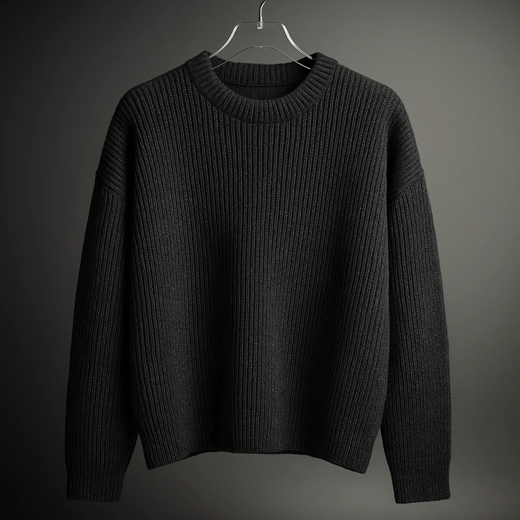 پلیور بافت یقه گرد ذغالی شیک | فری سایز لش