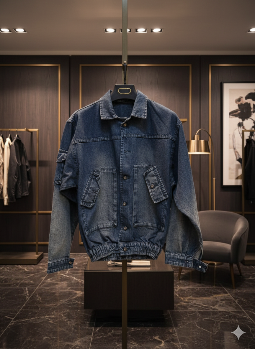 کت لی جدید لش باکسی مدل Vintage Washed Denim Relax Fit | رنگ آبی کثیف کلاسیک | استایل محبوب Old Money و Street‑Lux.