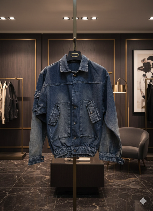 کت لی جدید لش باکسی مدل Vintage Washed Denim Relax Fit | رنگ آبی کثیف کلاسیک | استایل محبوب Old Money و Street‑Lux.