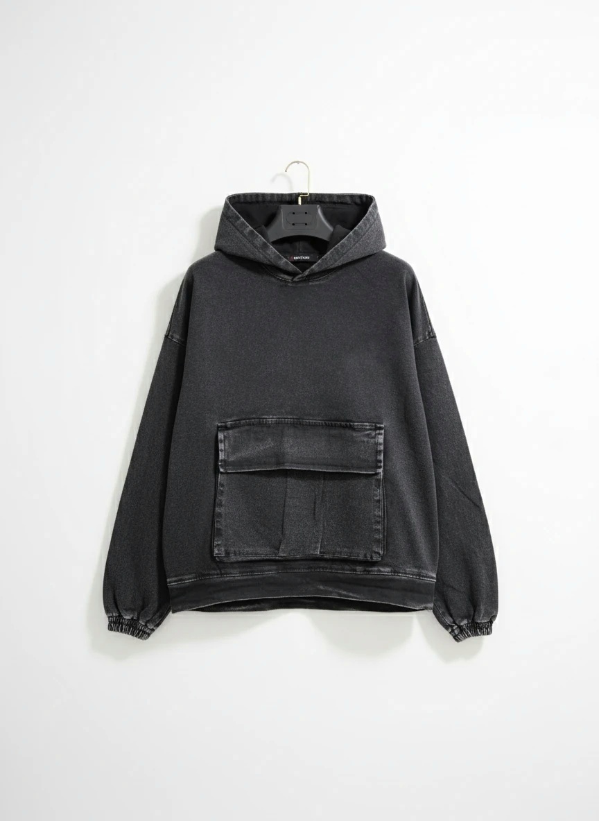 محصول پرمیوم پلاس # هودی جین ذغالی استایل لش باکسی | کیفیت استثنایی