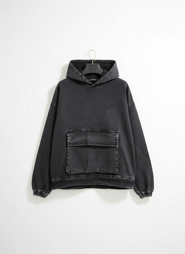 محصول پرمیوم پلاس # هودی جین ذغالی استایل لش باکسی | کیفیت استثنایی