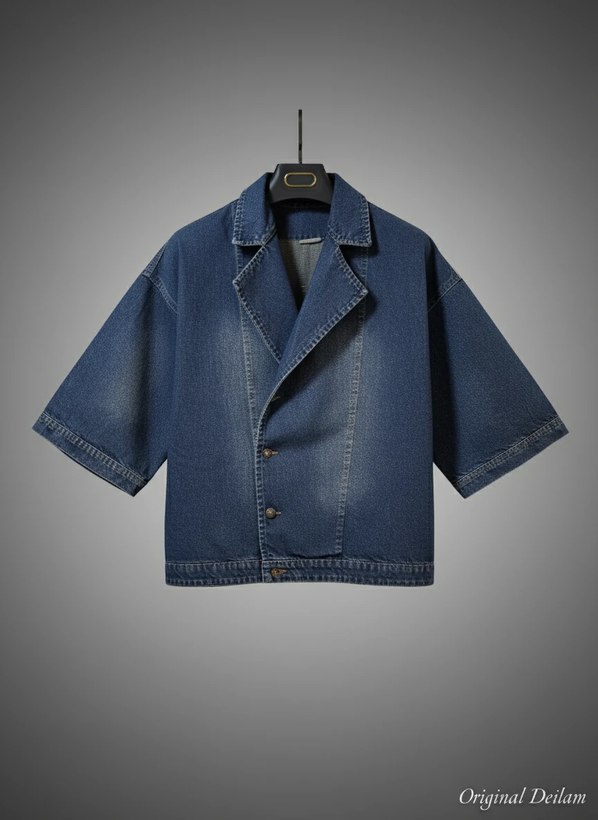 محصول پرمیوم پلاس # ژاکت جین لش باکسی با دورکش و جیب زاویهدار -تینک آبی مکانیکی لوکس”