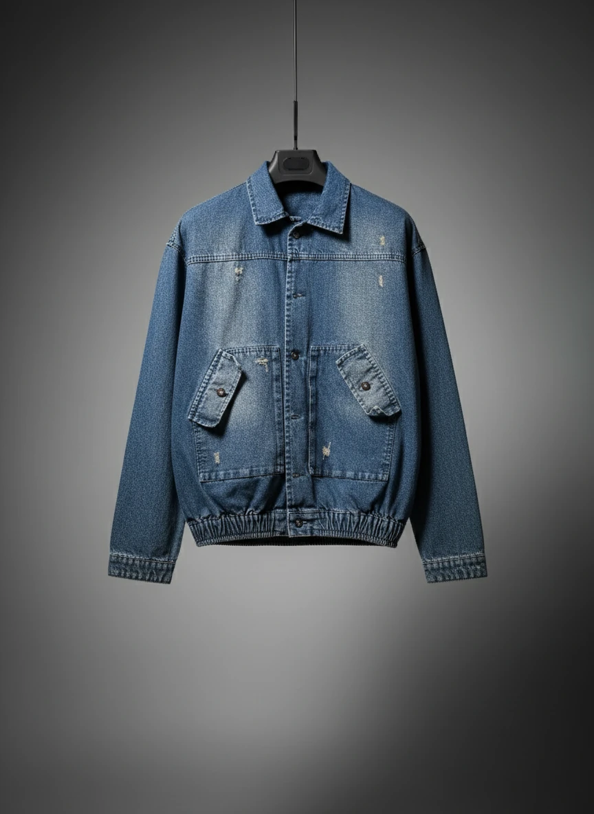 کت لی لش جدید باکسی تینک سبز مدل Vintage Washed Denim Relax Fit | رنگ آبی کثیف کلاسیک | استایل محبوب Old Money و Street‑Lux.