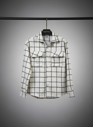 پیراهن پشمی چهارخانه سفید مشکی مدل لش باکسی اولد مانی | اورجینال دیلم