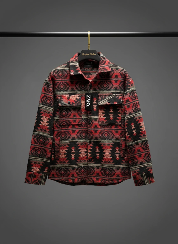 پیراهن پشمی باکسی طرح وینتیج قرمز مشکی ایرانی کد ۸۶۷