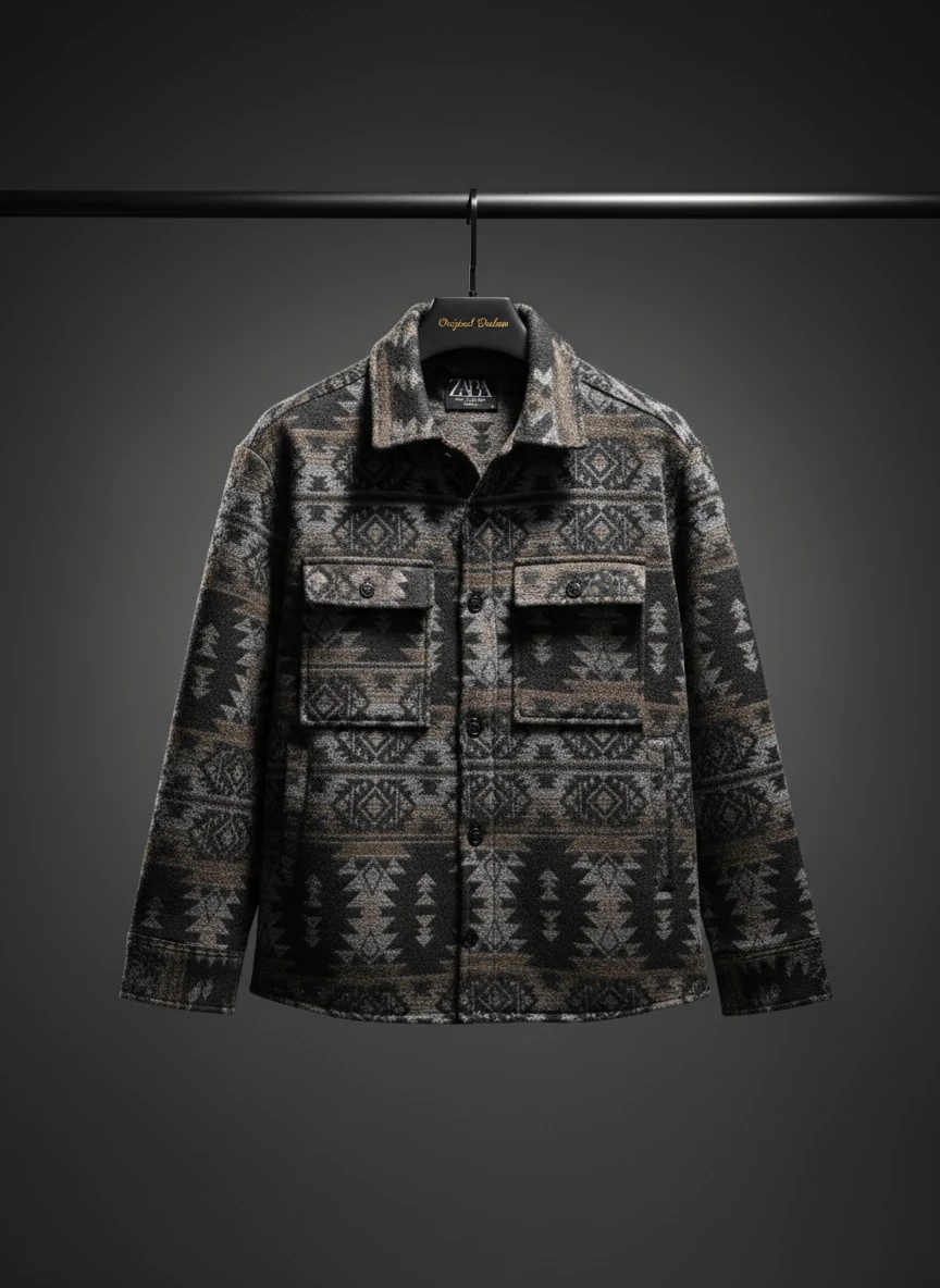 پیراهن پشمی باکسی طرح وینتیج نوک مدادی کد ۸۶۱