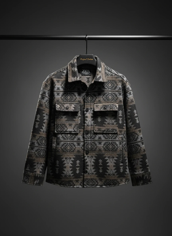 پیراهن پشمی باکسی طرح وینتیج نوک مدادی کد ۸۶۱