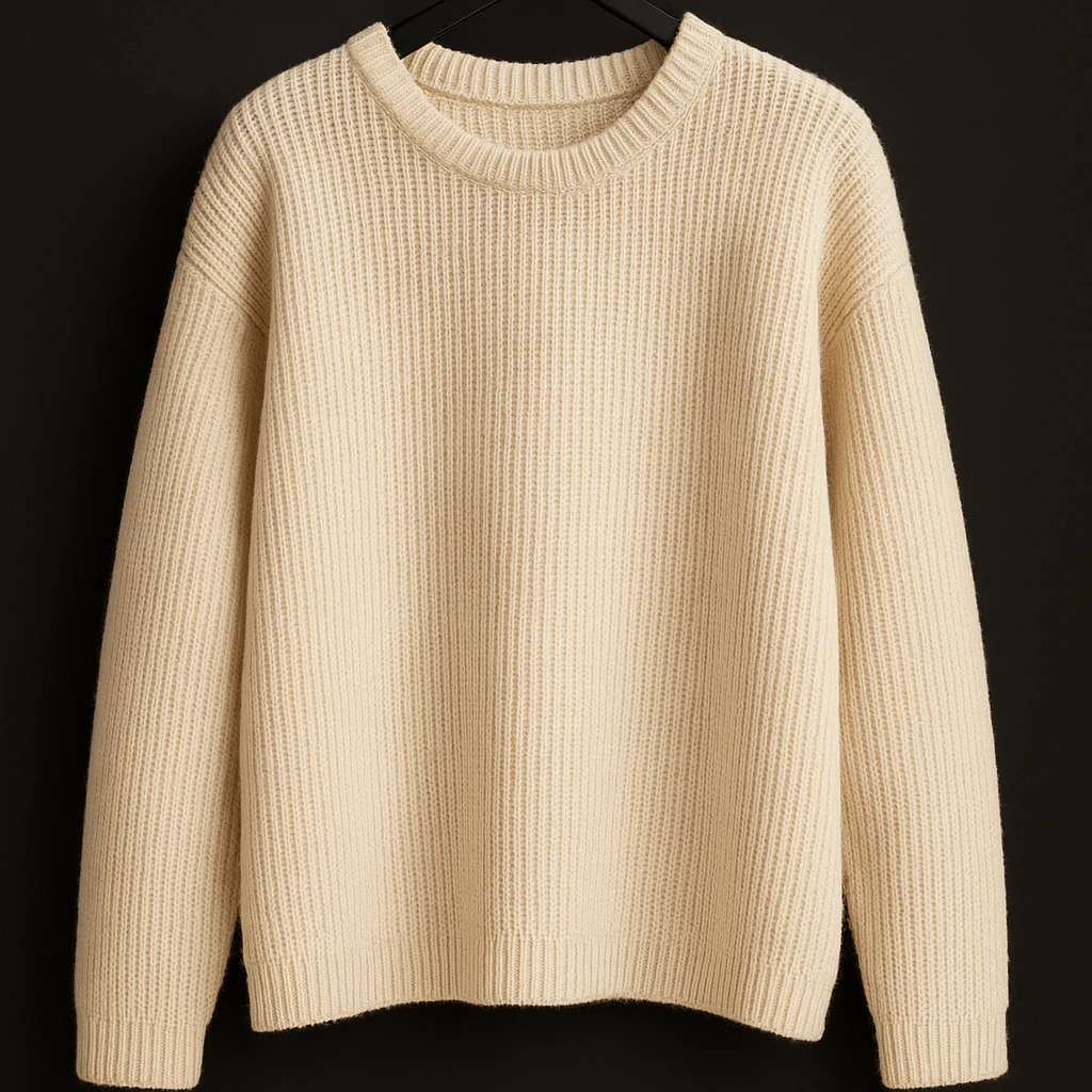 پلیور بافتنی لش باکسی | یقه گرد کرم استخونی شیک | فری سایز لش