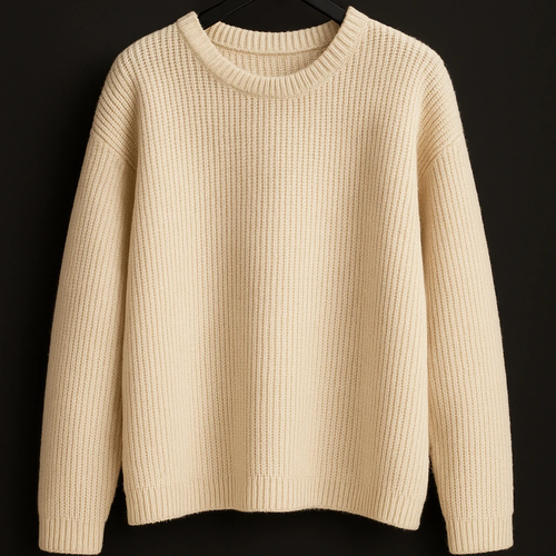 پلیور بافتنی لش باکسی | یقه گرد کرم استخونی شیک | فری سایز لش