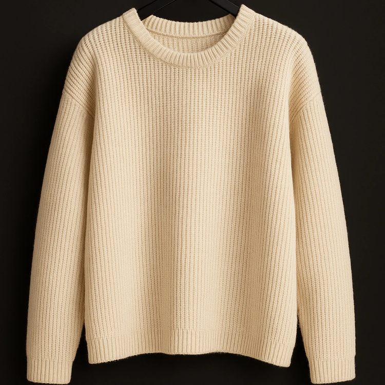 پلیور بافتنی لش باکسی | یقه گرد کرم استخونی شیک | فری سایز لش