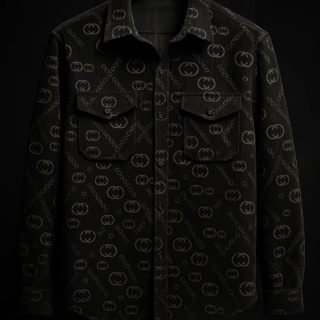 تولید لوکس ایرانی*پیراهن مخمل کبریتی مشکی طرح گوچی دو جیب | کیفیت بالا