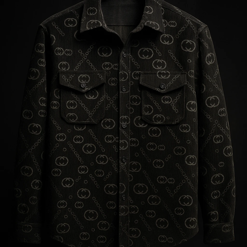 تولید لوکس ایرانی*پیراهن مخمل کبریتی مشکی طرح گوچی دو جیب | کیفیت بالا
