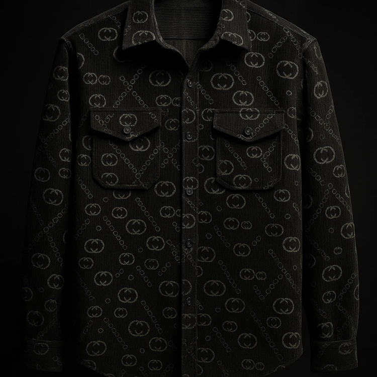 تولید لوکس ایرانی*پیراهن مخمل کبریتی مشکی طرح گوچی دو جیب | کیفیت بالا