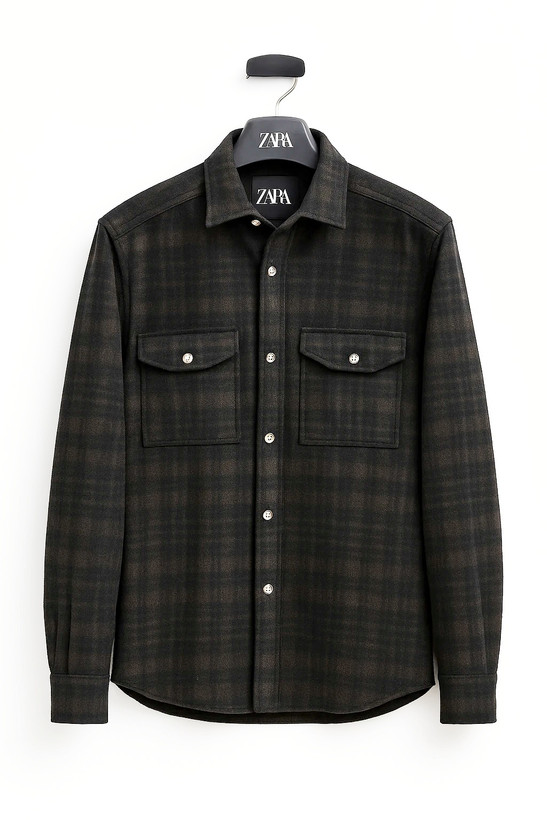 جکت پشمی چهارخانه قهوه ای سوخته گرماژ بالا | کد ۷52