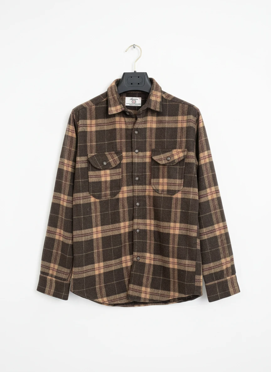 جکت پشمی پاییزه 🍂 چهارخانه قهوه ای روشن گرماژ بالا | کد 753