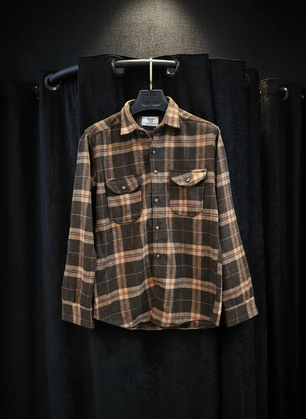 جکت پشمی پاییزه 🍂 چهارخانه قهوه ای روشن گرماژ بالا | کد 753