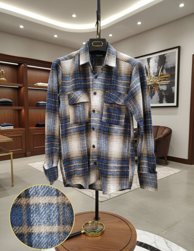 پیراهن پشمی چهارخونه از پارچه پشمی برس خورده با ترکیب رنگی خاص و جذاب _ کد۸۹۰