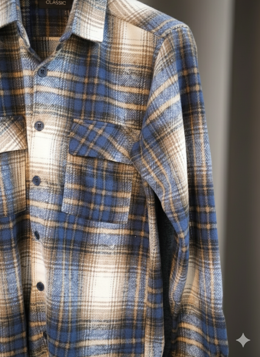 پیراهن پشمی چهارخونه از پارچه پشمی برس خورده با ترکیب رنگی خاص و جذاب _ کد۸۹۰