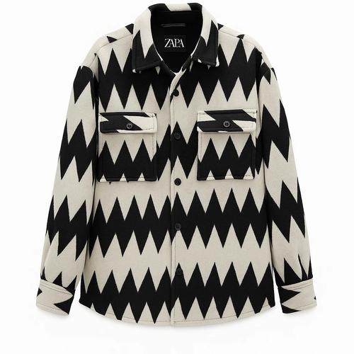 کت فوتر پشمی با طرح هندسی مدرن داری (ترکیب رنگ مشکی، سفید) | سنگینوزن