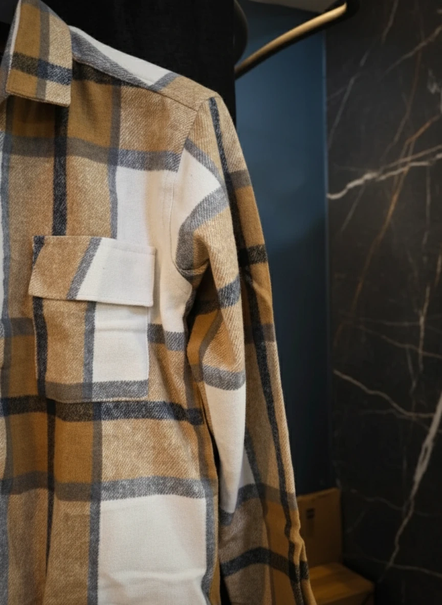 پیراهن پشمی چهارخونه با پارچه برس‌خورده و ترکیب رنگ خاص – کد ۸۹۱