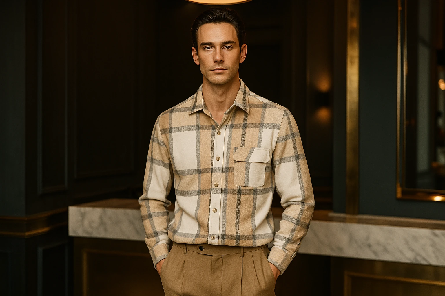 پیراهن پشمی چهارخونه با پارچه برس‌خورده و ترکیب رنگ خاص – کد ۸۹۱