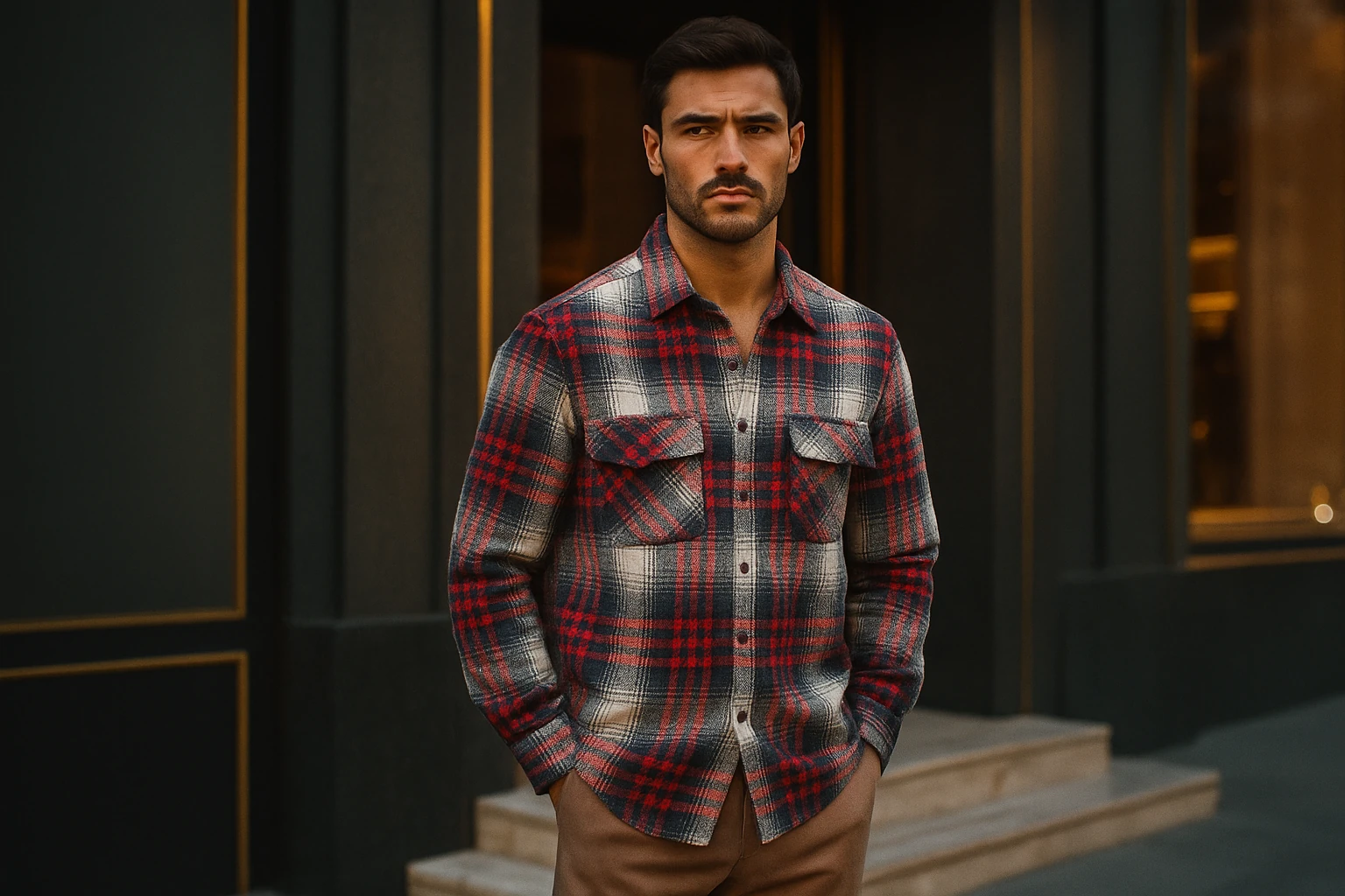 پیراهن پشمی چهارخونه با پارچه برس‌خورده و ترکیب رنگ قرمز سفید – کد ۸۹۲