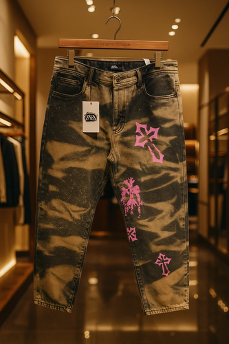 🌟 شلوار مام کاستوم Cross Design - واش اسید کمفلاژ 🌟