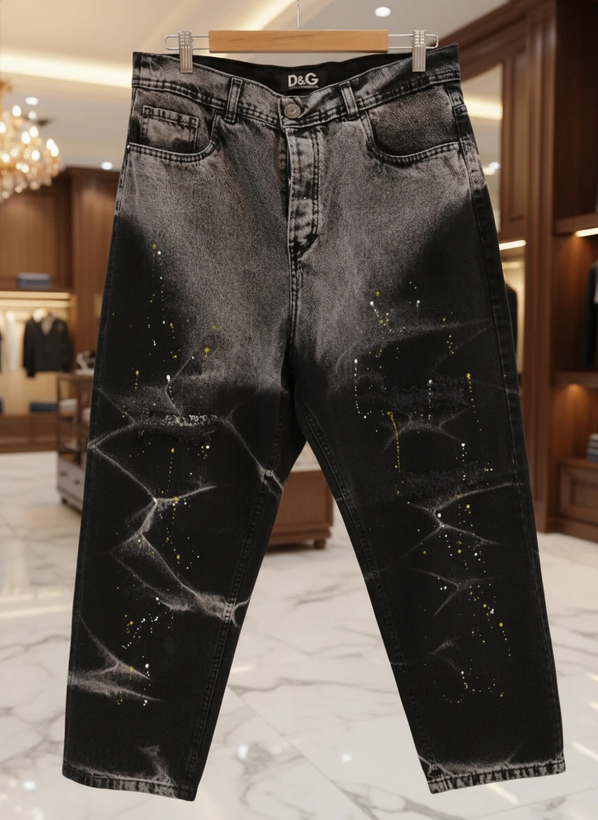 ✨ “شلوار جین مردانه D&G مدل Galaxy Splash - طرح آبرنگی فضایی با اسپلش رنگ”✨