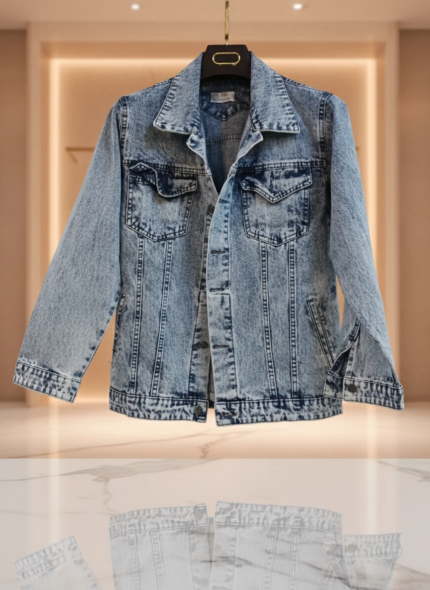 کت جین یخی قواره باکسی-پارچه جین کجراه بدون کش