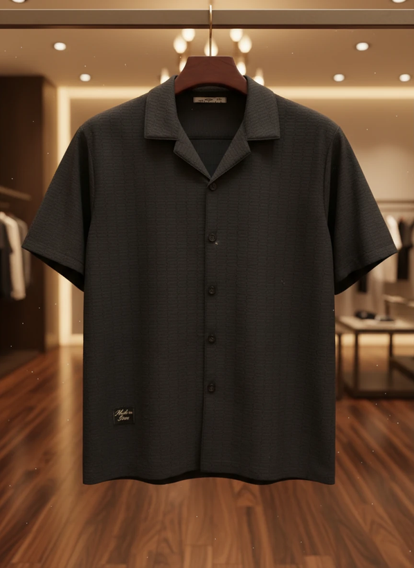 پیراهن یقه انگلیسی مردانه موکا بافت زنجیری شیک