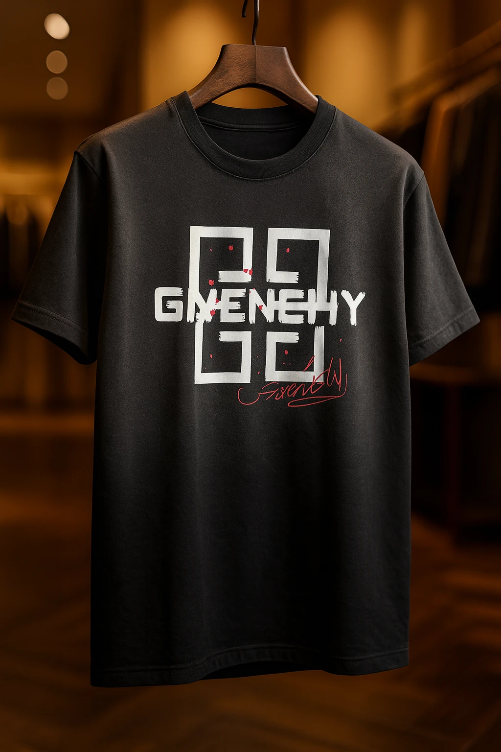 تیشرت طرح جیونچی مشکی پارچه ماکان گرماژ بالا