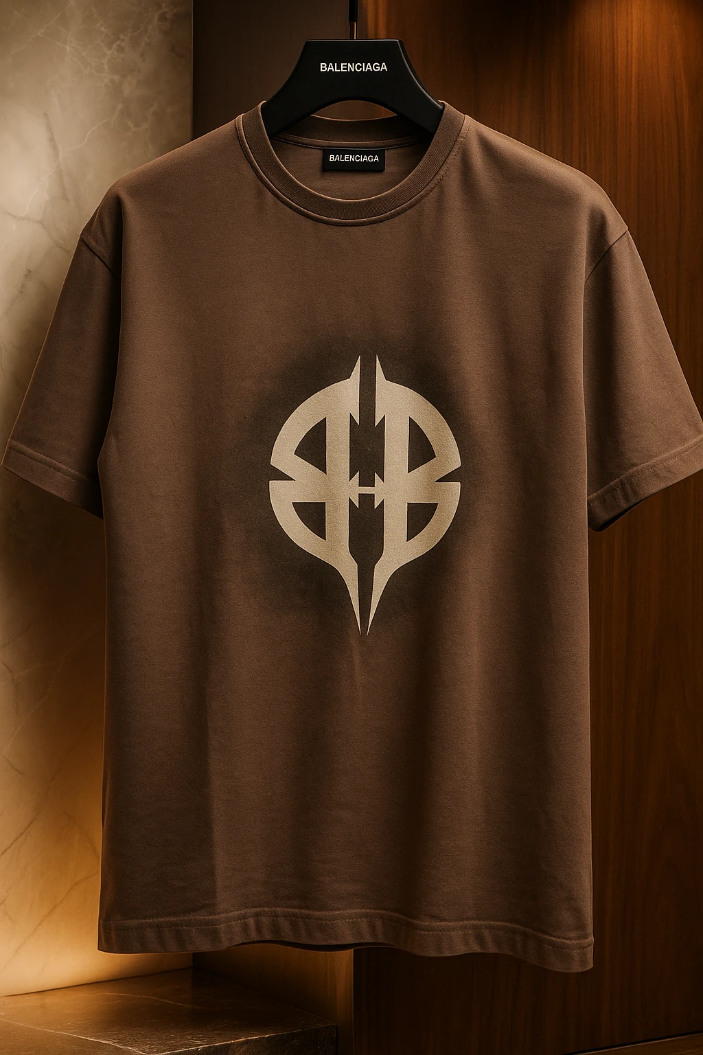 تی‌شرت برقی بالنسیاگا مدل BB – رنگ قهوه‌ای