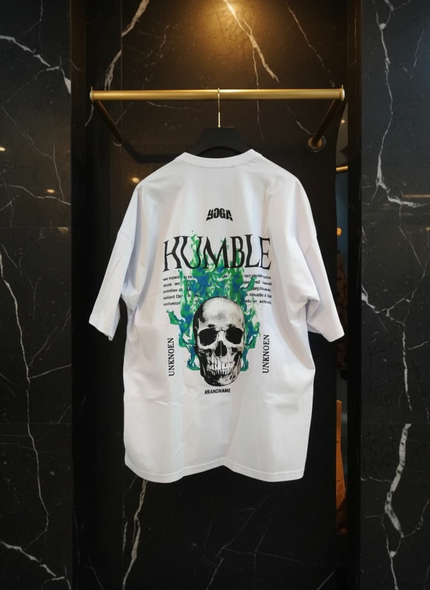 تیشرت لش باکسی سفید مردانه پشت چاپ طرح‌خفن جمجمه کد ۱۶۵۱