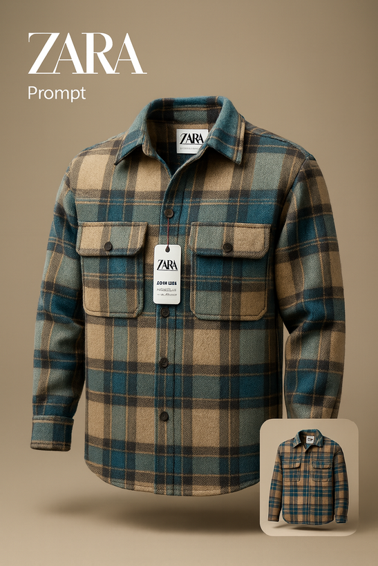 پیراهن پشمی چهارخونه با پارچه برسخورده نرم، در ترکیب رنگ کرم، آبی نفتی و مشکی با تهمایههای خاکی – کد ۹۸۹