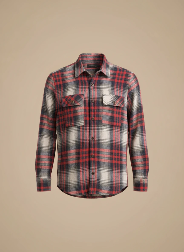 پیراهن پشمی چهارخونه با پارچه برسخورده و ترکیب رنگ قرمز سفید – کد ۸۹۲