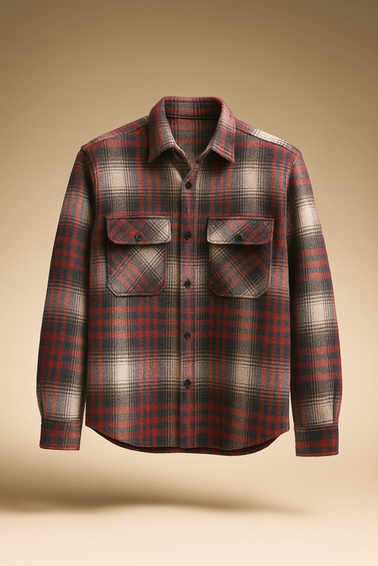 پیراهن پشمی چهارخونه با پارچه برسخورده و ترکیب رنگ قرمز سفید – کد ۸۹۲