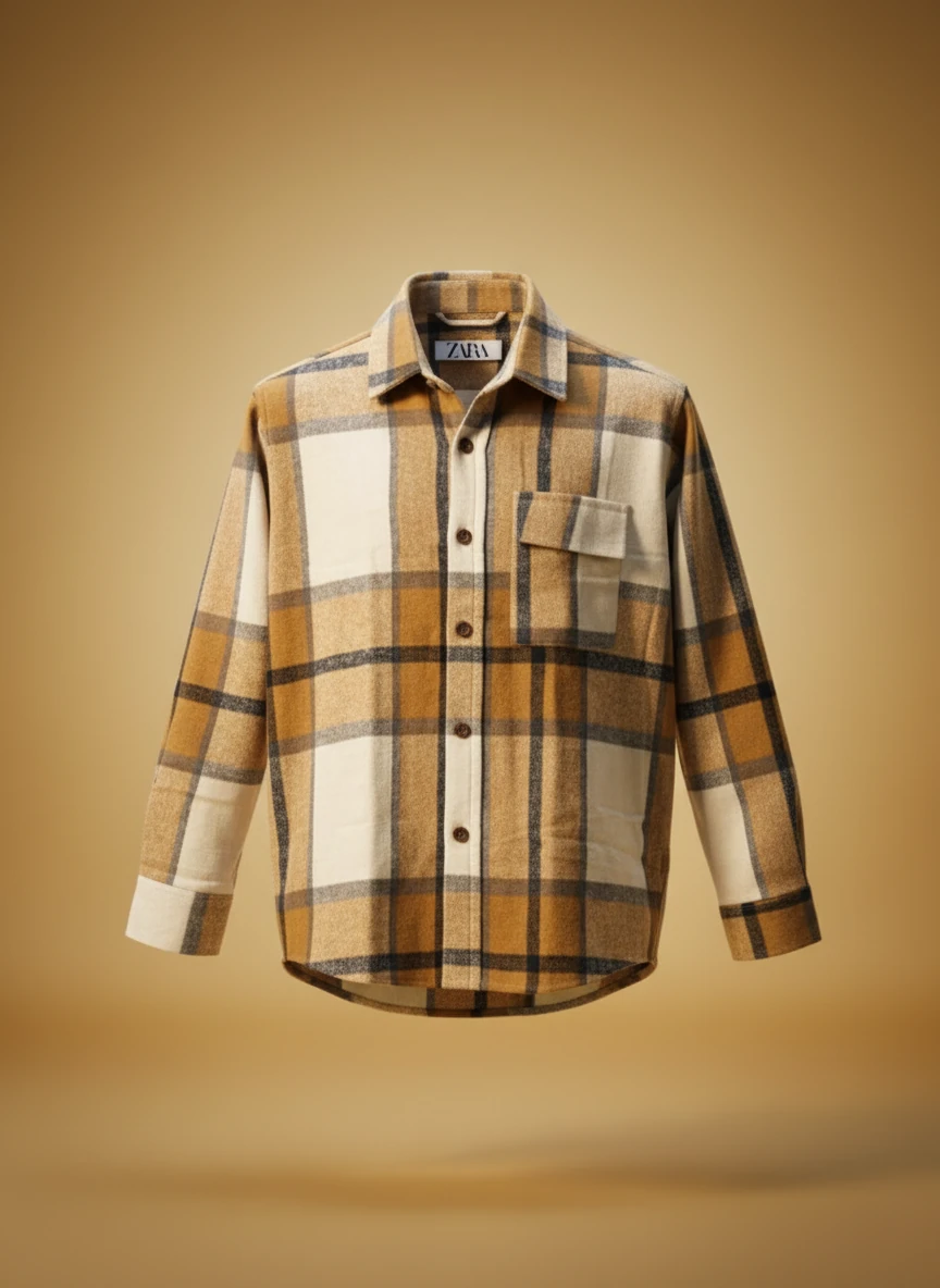 پیراهن پشمی چهارخونه با پارچه برس‌خورده و ترکیب رنگ خاص – کد ۸۹۱