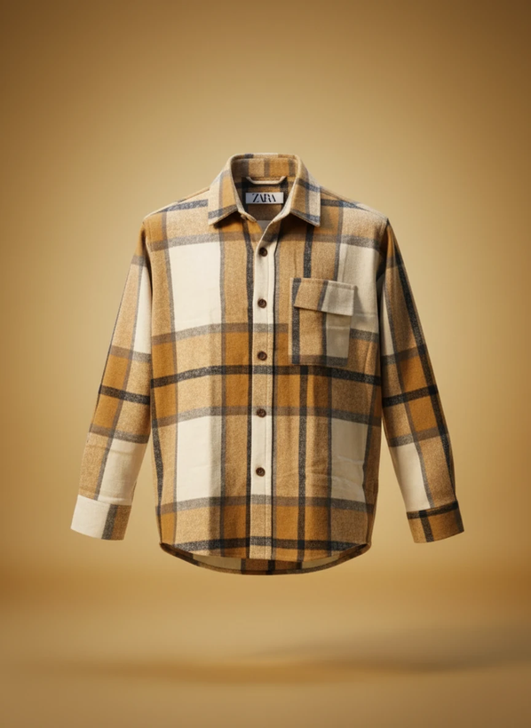 پیراهن پشمی چهارخونه با پارچه برسخورده و ترکیب رنگ خاص – کد ۸۹۱