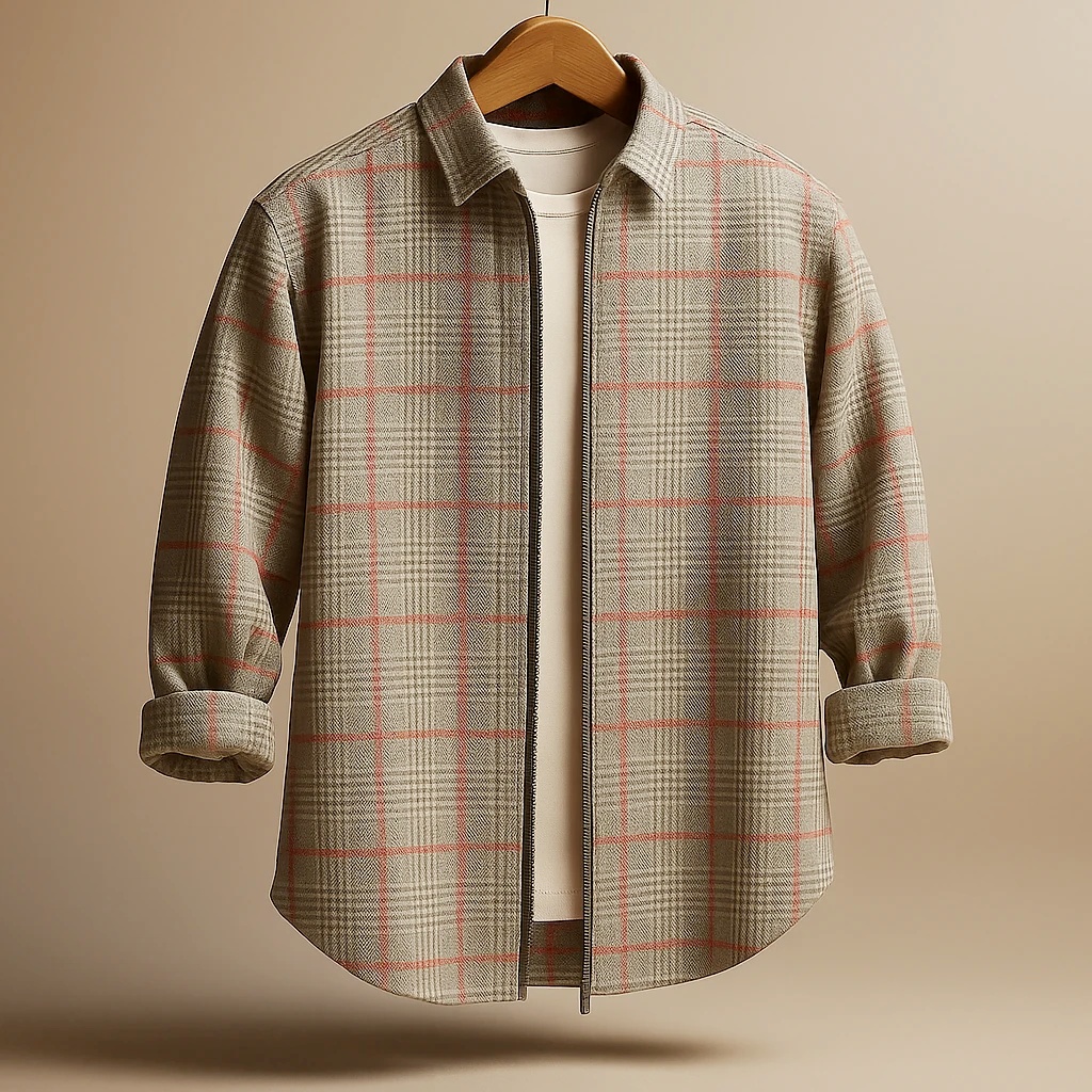 پیراهن چهارخانه پشمی زیپدار مردانه | استایل پاییزی شیک و مینیمال